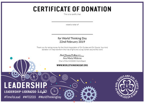 world thinking day 2019 certificate of donation certificate of donation
